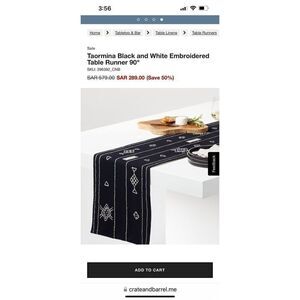 taormina crate & barrel table runner black white embroidered linen banana silk